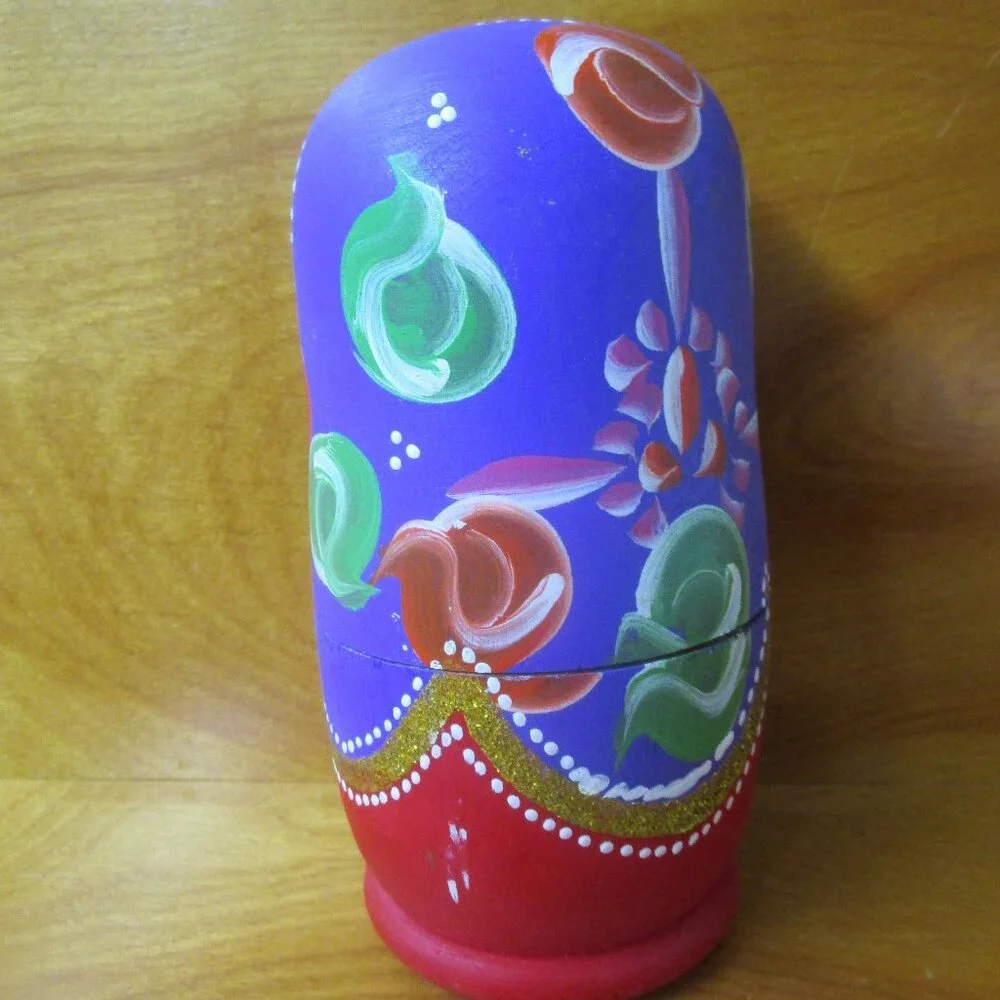 Russian nesting dolls beautiful purple hand painted red gold crown 6 piece - Picture 3 of 11